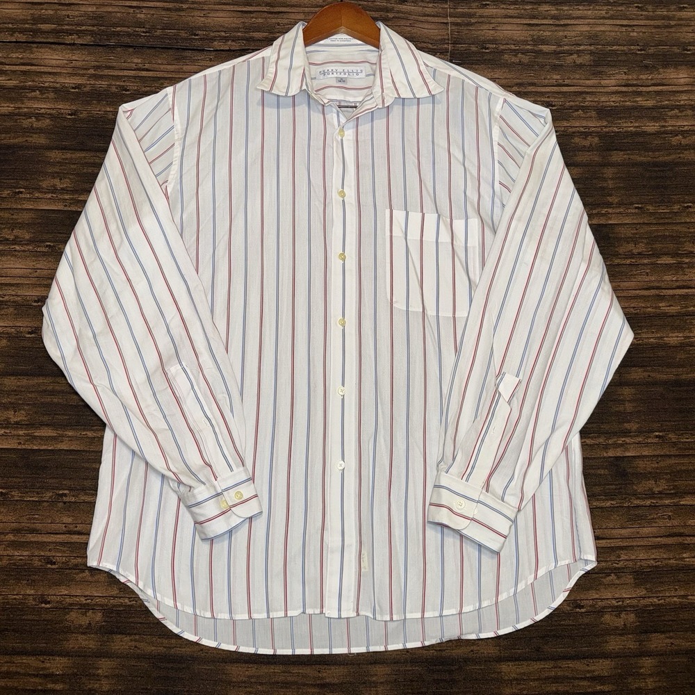 Perry Ellis Portfolio Men's Dress Shirt 16-34/35 Cotton Blend Red Blue Stripes